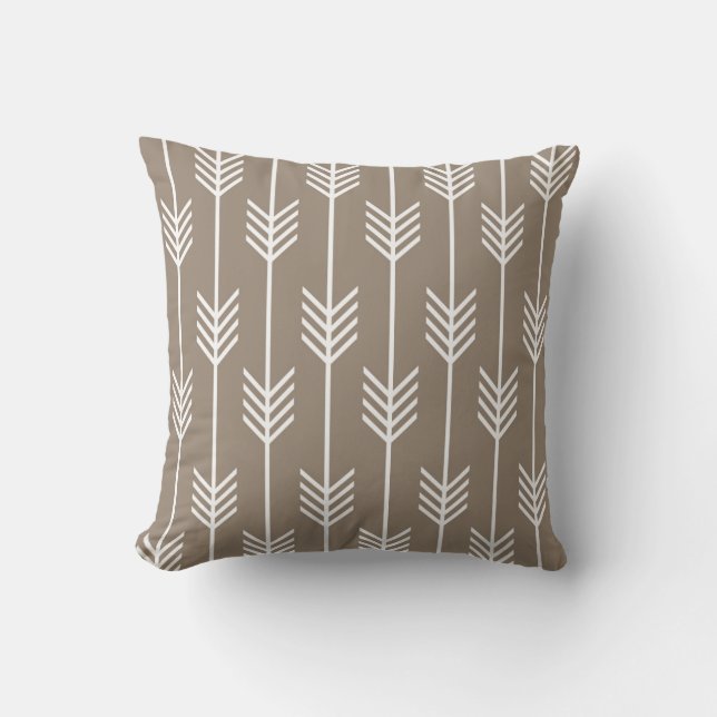 Modern Arrow Fletching Pattern Taupe Cushion (Front)