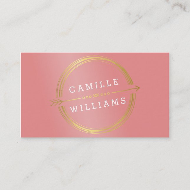 MODERN ARROW gold foil rustic hand drawn coral Business Card (Front)