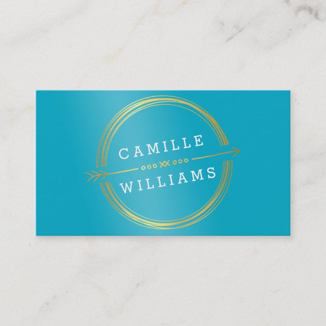 MODERN ARROW gold foil rustic hand drawn turquoise Business Card (Front)