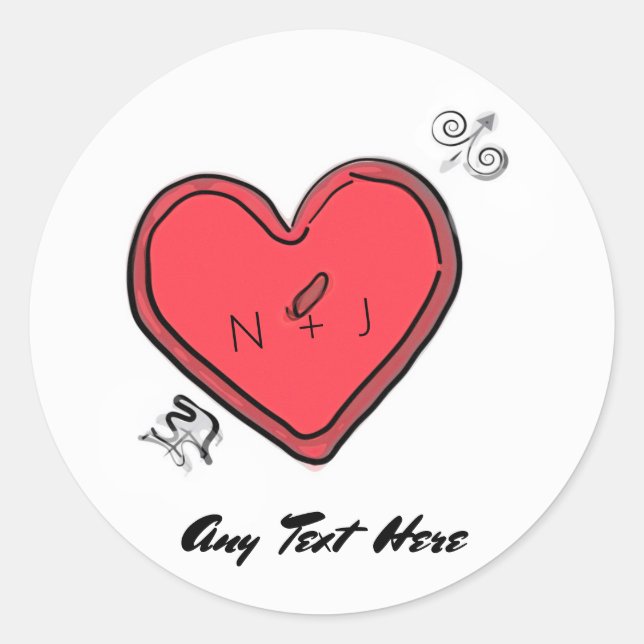 Modern Arrow & Heart Valentines Party Favour Classic Round Sticker (Front)