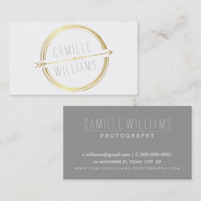 MODERN ARROW LOGO gold foil rustic hand drawn Business Card (Front/Back)