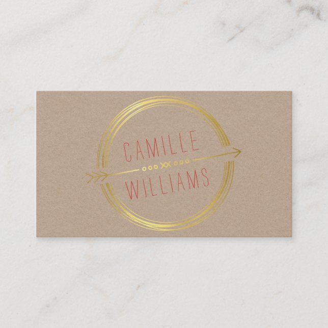 MODERN ARROW LOGO gold foil rustic hand drawn Business Card (Front)
