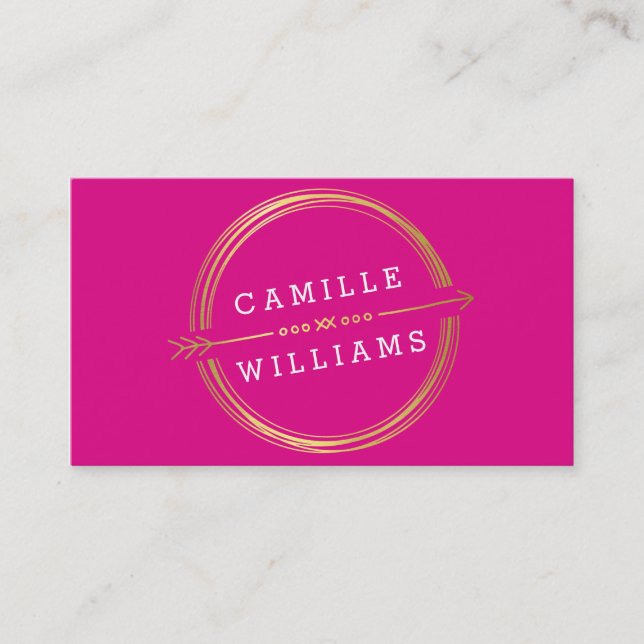 MODERN ARROW LOGO gold foil rustic hand drawn pink Business Card (Front)