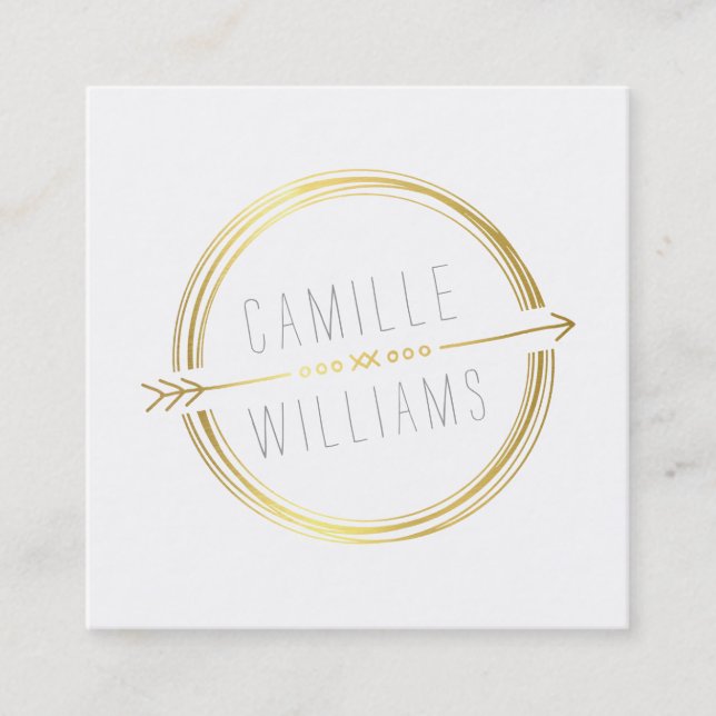 MODERN ARROW LOGO gold foil rustic hand drawn Square Business Card (Front)