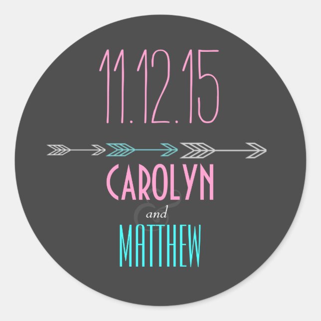 Modern Arrows | Pink | Aqua Wedding Sticker (Front)