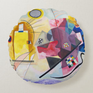 Modern Art Abstract Kandinsky Yellow Red Blue Round Cushion