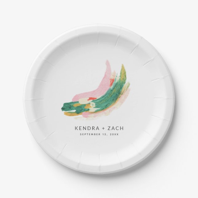 Modern Art Abstract Painted Strokes Wedding Paper Plate (Front)