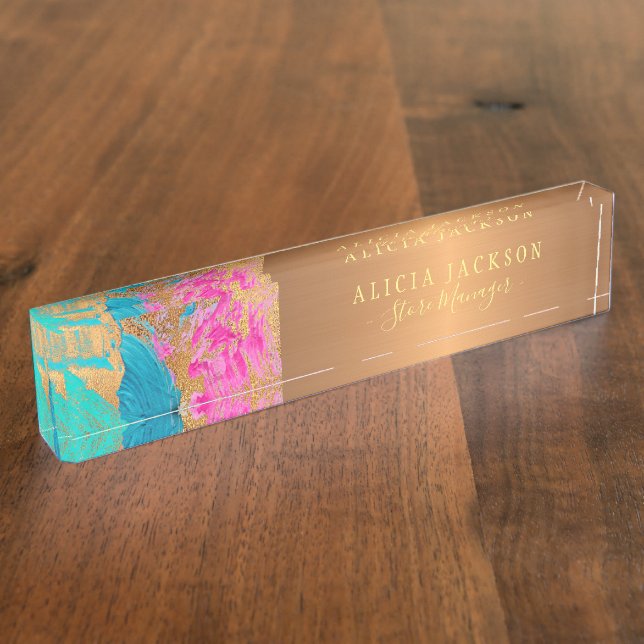 Modern art abstract pattern copper gold business nameplate (Side)