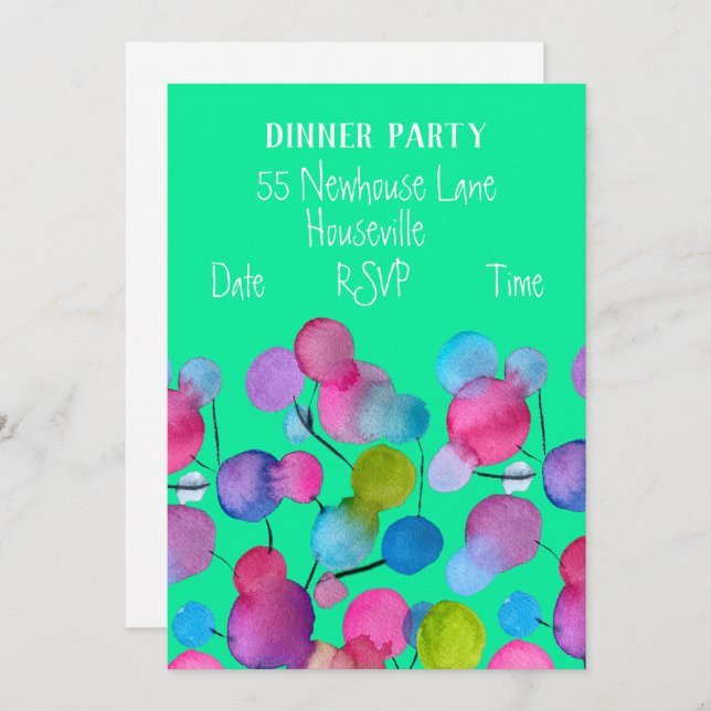 Modern art abstract tree colourful Dinner Party Invitation (Front/Back)