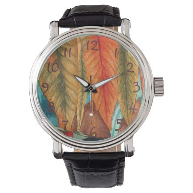 modern art autumn leaf stylised colourful watch (Front)