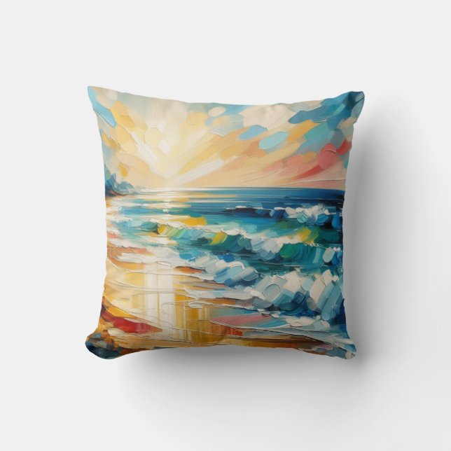 Modern Art Beach Sunset Design Cushion (Front)