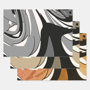 Modern Art Black and White, Brown and Tan Wrapping Paper Sheet