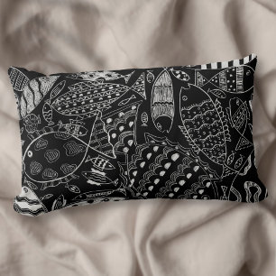 Modern Art Black And White Fish Pattern Lumbar Cushion