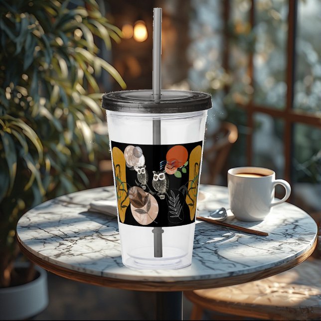 Modern Art Boho Bohemian Nature Bird Owls Abstract Acrylic Tumbler (Modern Art Boho Bohemian Nature Bird Owls Abstract Acrylic Tumbler)
