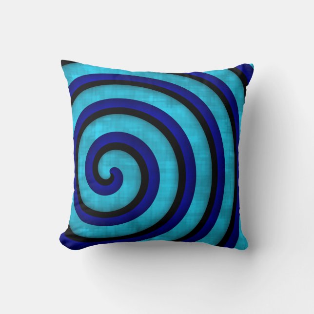 Modern art bold blue spiral contemporary design cushion (Front)