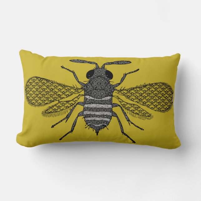 Modern Art Bumble Bee Print Cushion - Mustard (Front)