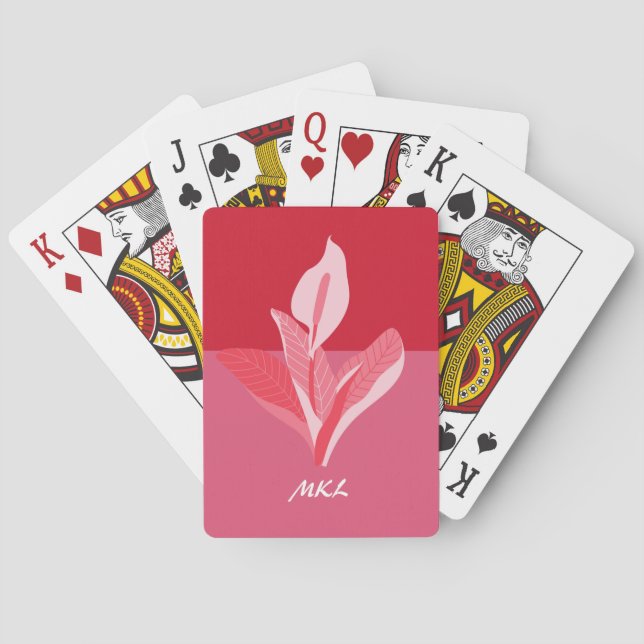 Modern Art Calla Lily Red Pink Monogram Playing Cards (Back)