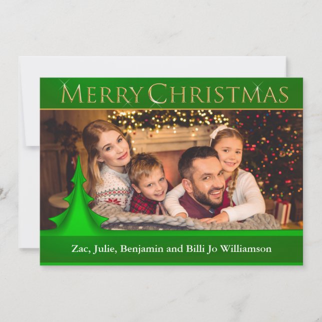 Modern Art Christmas Tree Golden Merry Christmas Holiday Card (Front)