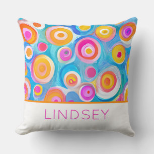 Modern Art Circles NAME Colourful Artisan Fun Cushion