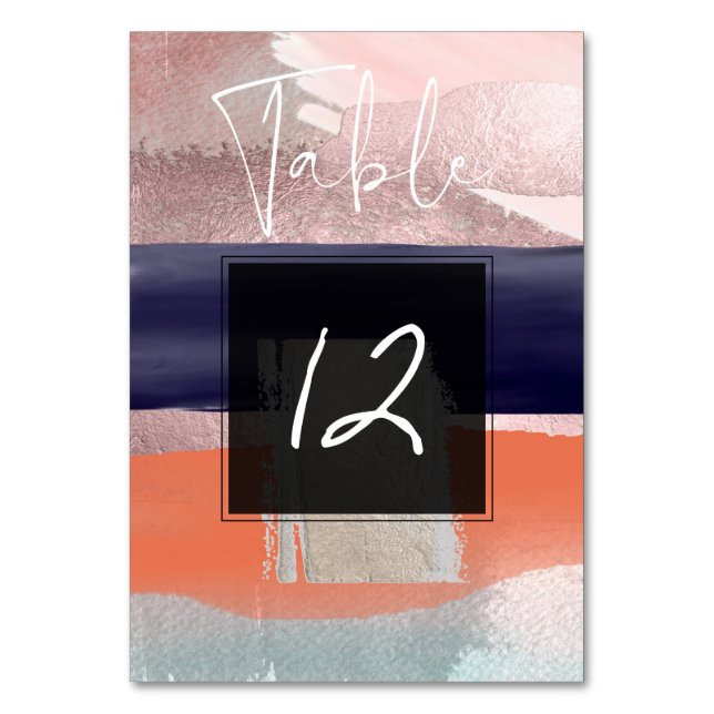 Modern Art, Colour Block Table Nos. Blush+Navy Table Number (Front)