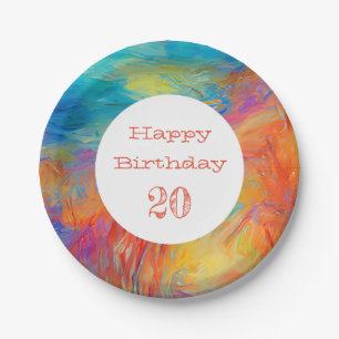 Modern Art Colourful Happy Birthday AGE Fun Paper Plate