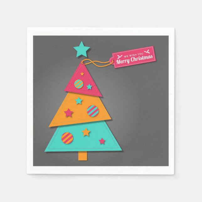 Modern art craft bright colourful Christmas tree Napkin (Front)
