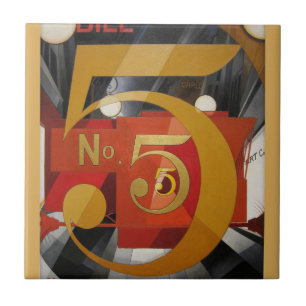 Modern Art Cubist Demuth Figure 5 in Gold Ceramic Tile