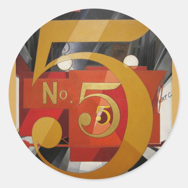 Modern Art Cubist Demuth Figure 5 in Gold Classic Round Sticker (Front)