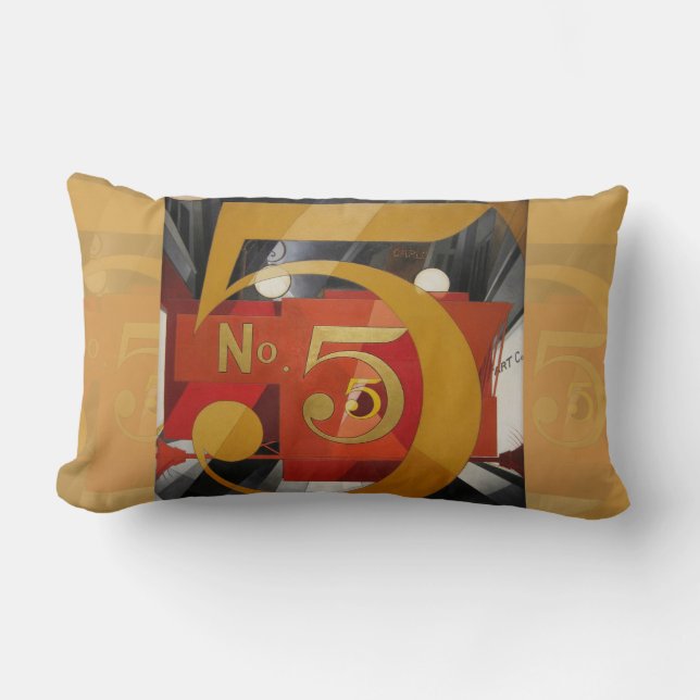 Modern Art Cubist Demuth Figure 5 in Gold Lumbar Cushion (Front)