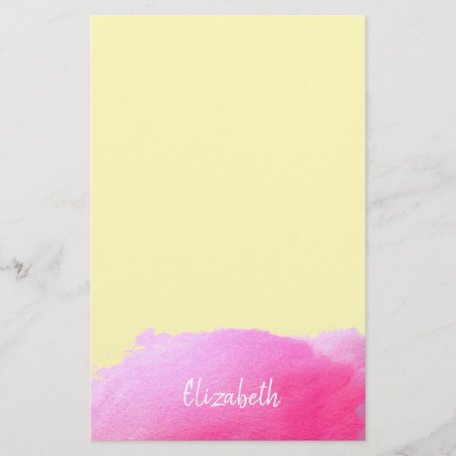 Modern art cute pink watercolor girl personalised stationery (Front)
