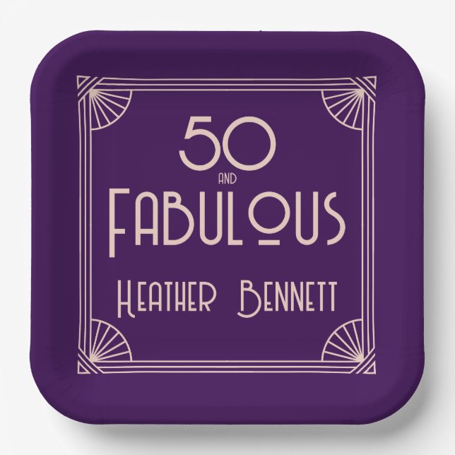 Modern Art Deco 50 and Fabulous Birthday Paper Plate (Front)