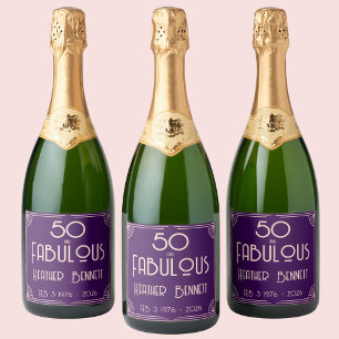 Modern Art Deco 50 and Fabulous Birthday Sparkling Wine Label