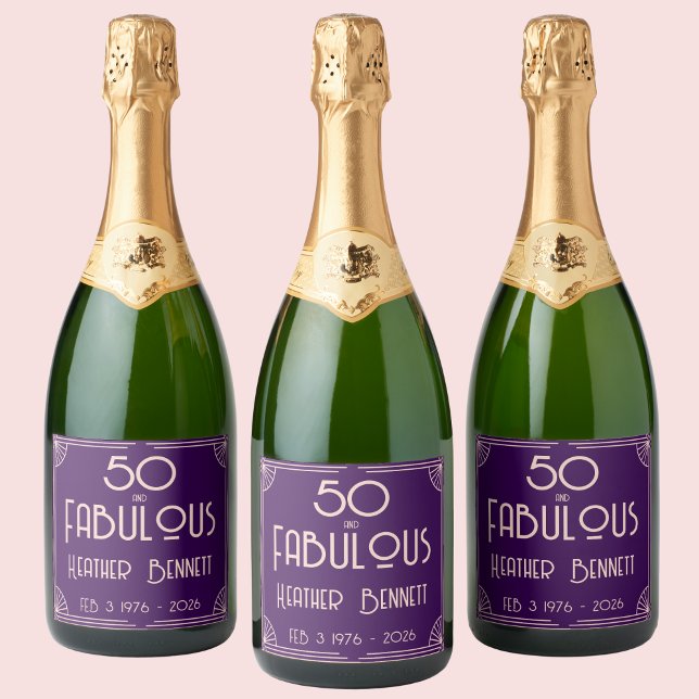 Modern Art Deco 50 and Fabulous Birthday Sparkling Wine Label (Creator Uploaded)