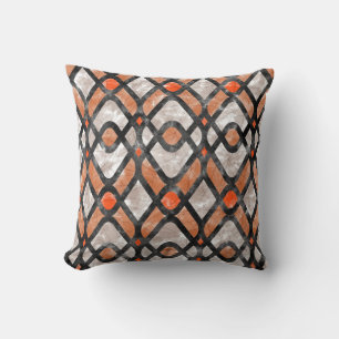 Modern Art Deco Batik in Orange and Black Cushion