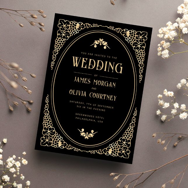 Modern Art Deco Black and Gold Wedding Invitation (Creator Uploaded)