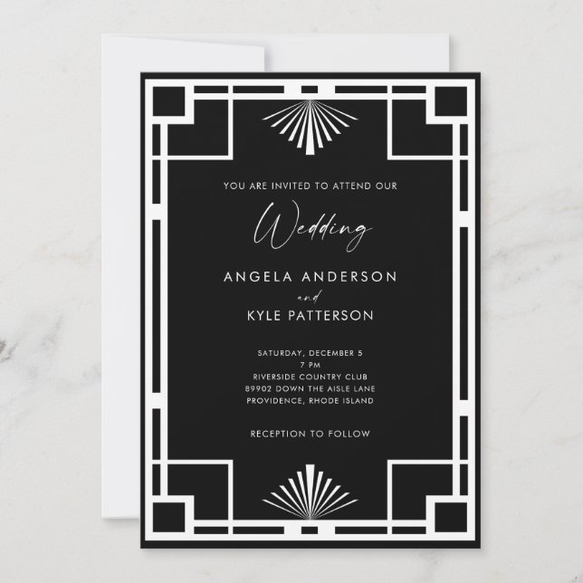 Modern Art Deco Black and White Wedding  Invitation (Front)