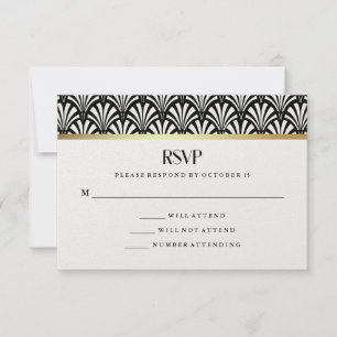 Modern Art Deco   Black and White Wedding RSVP Card