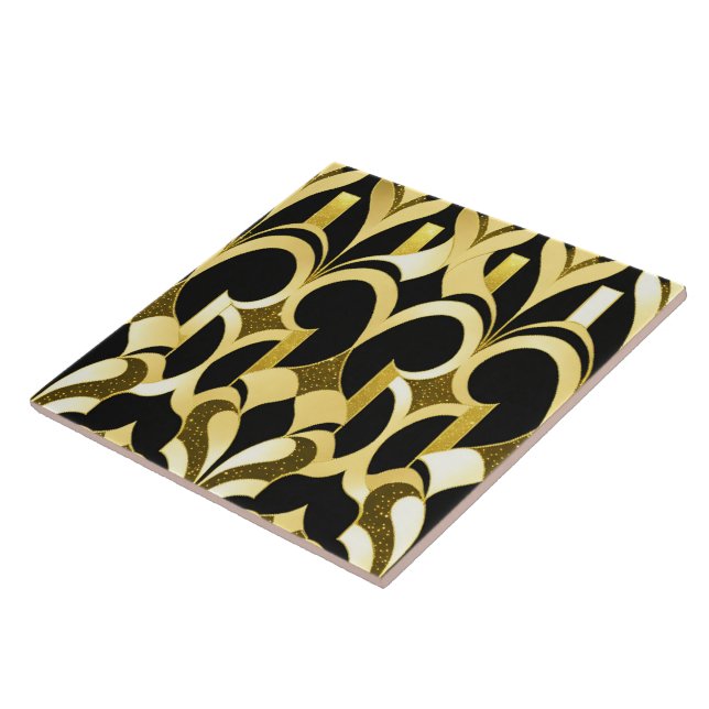 Modern Art Deco Black Gold Collection Ceramic Tile (Side)