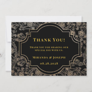 Modern Art Deco Black Gold Rose Thank You Cards