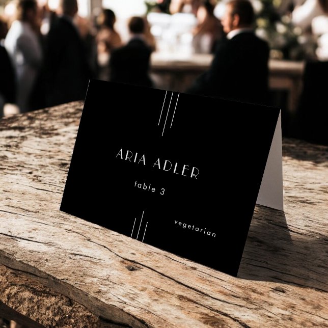 Modern Art Deco Black Wedding Place Cards / EVERLY (Modern Art Deco Black Wedding Place Cards / AVERY)