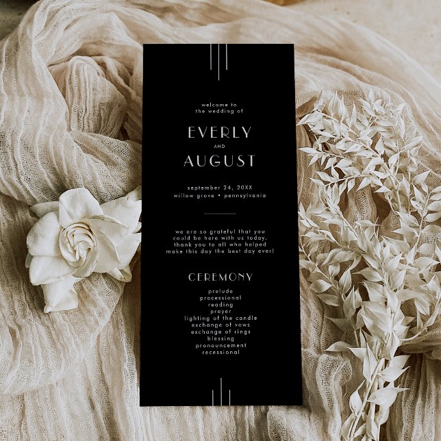 Modern Art Deco Black Wedding Program / EVERLY (Modern Art Deco Black Wedding Program / EVERLY)
