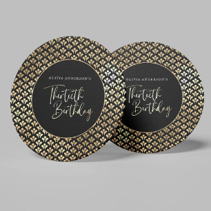 Modern Art Deco Black White & Gold Birthday Party Round Paper Coaster