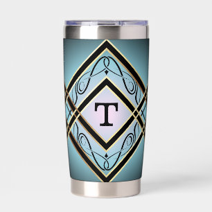 Modern Art Deco Blue Elegant Monogram Insulated Tumbler