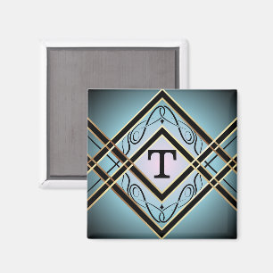 Modern Art Deco Blue Elegant Monogram Magnet