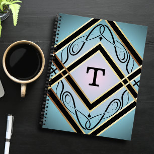 Modern Art Deco Blue Elegant Monogram  Notebook