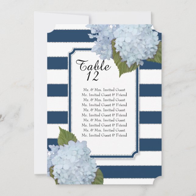 Modern Art Deco Blue Hydrangeas Table Seating List Invitation (Front)