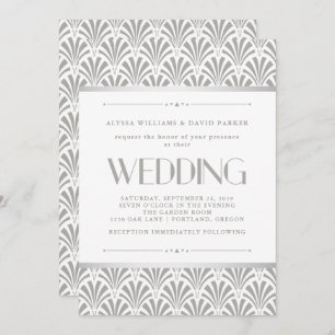 Modern Art Deco   Elegant Grey and White Wedding Invitation