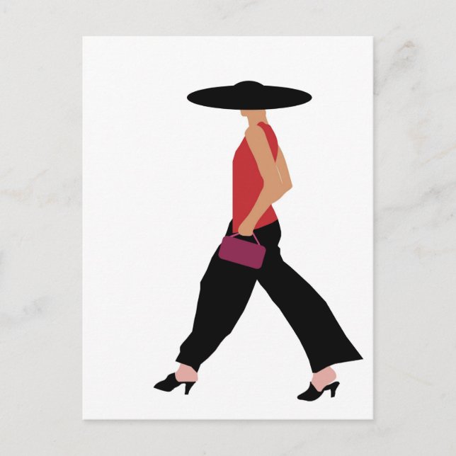 Modern Art Deco fashion girl red black Postcard (Front)
