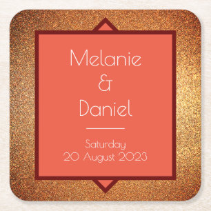 Modern Art Deco Gatsby Glitter Wedding Square Paper Coaster