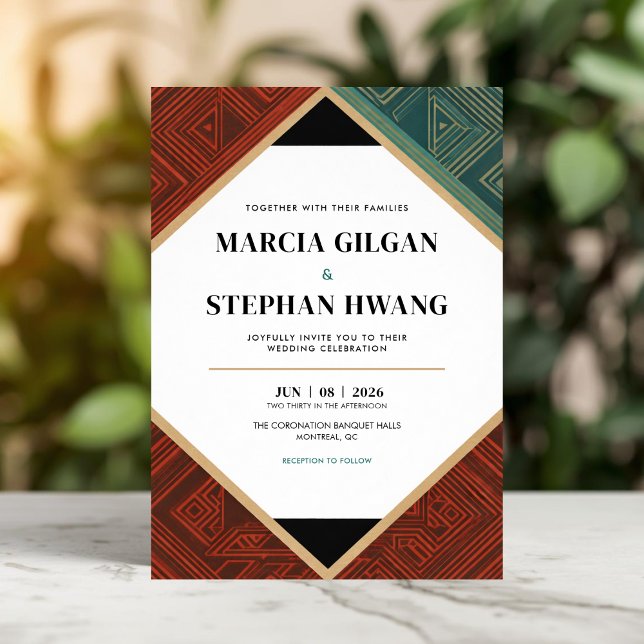 Modern Art Deco Geometric Diamond Frame Wedding  Invitation (Art Deco Style Wedding Invitation)